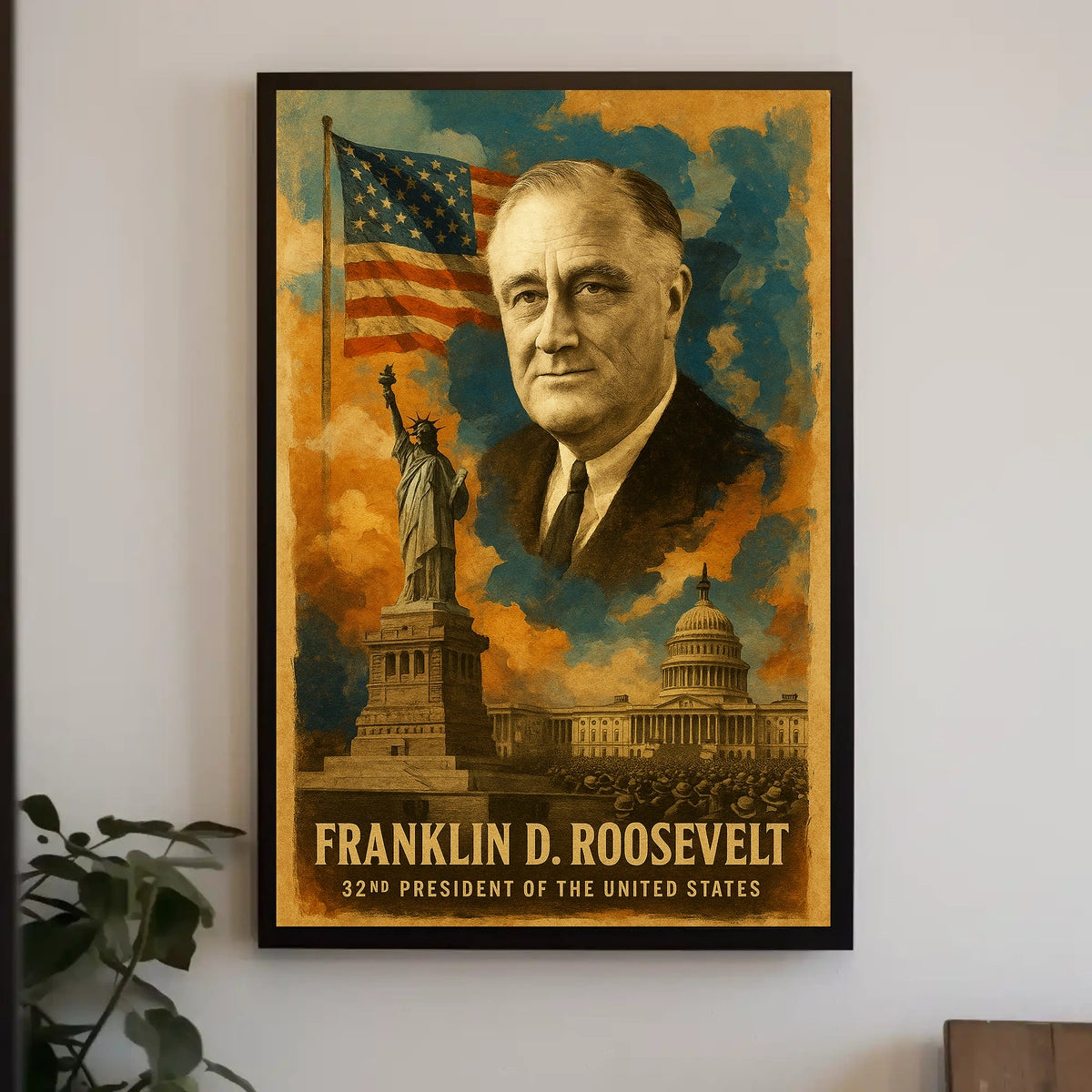 Franklin D. Roosevelt 32nd President of the United States Layered Digital Collage Poster