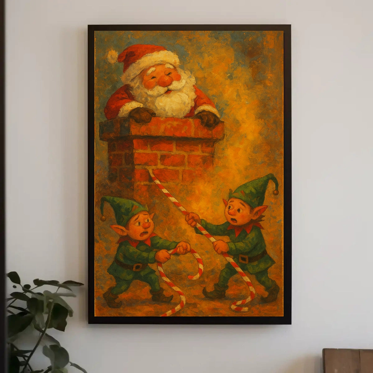 Santa's Chimney Surprise: Vintage Christmas Poster