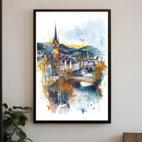 Enchanting Riverside Town Poster PosterGoat