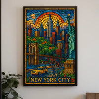 New York City Vibrant Stained Glass Poster Modern Wall Art