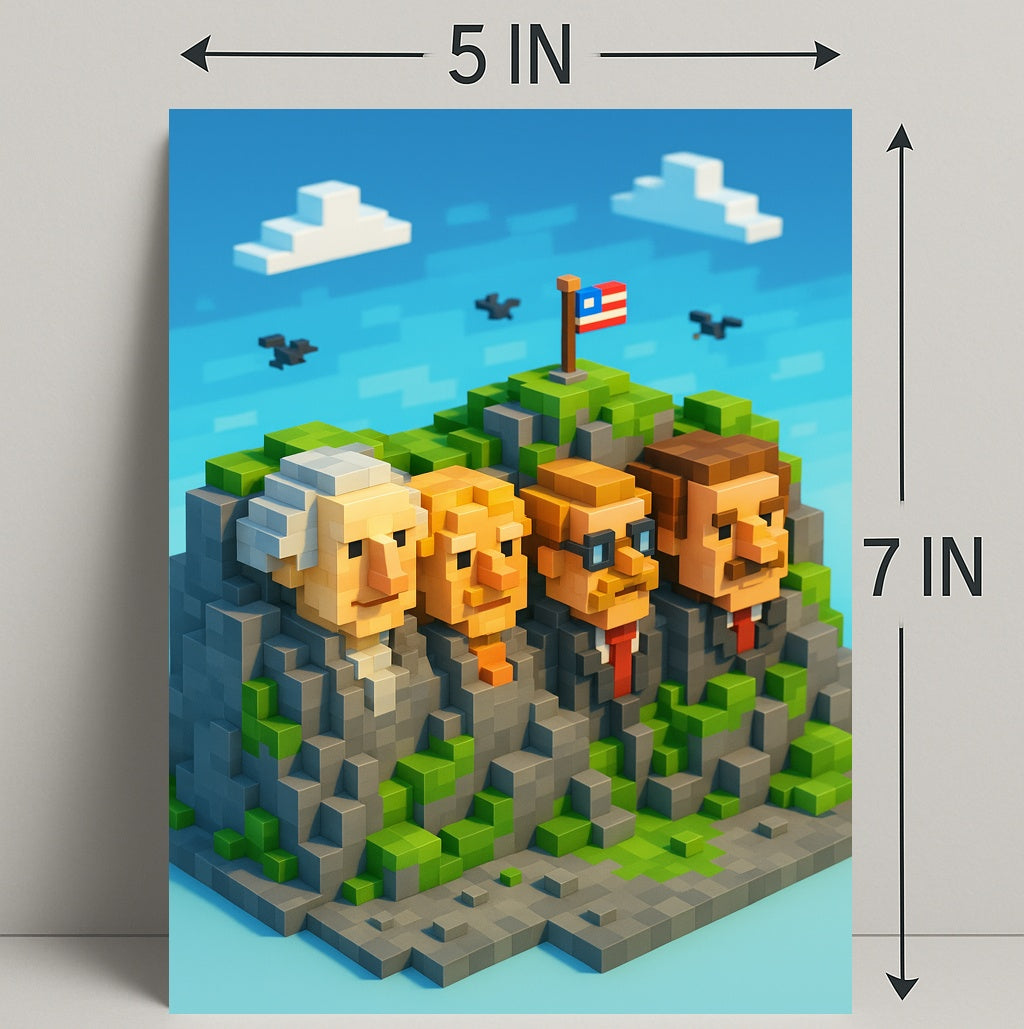 Pixel Presidents on Mount Rushmore Poster PosterGoat