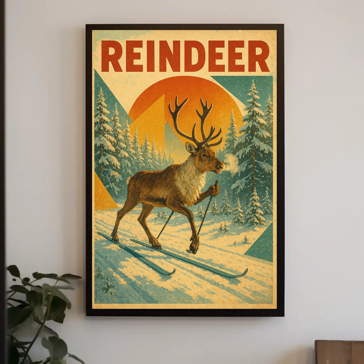 Reindeer On Skis Poster