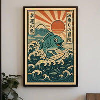 Surfing Fish Adventure Poster PosterGoat