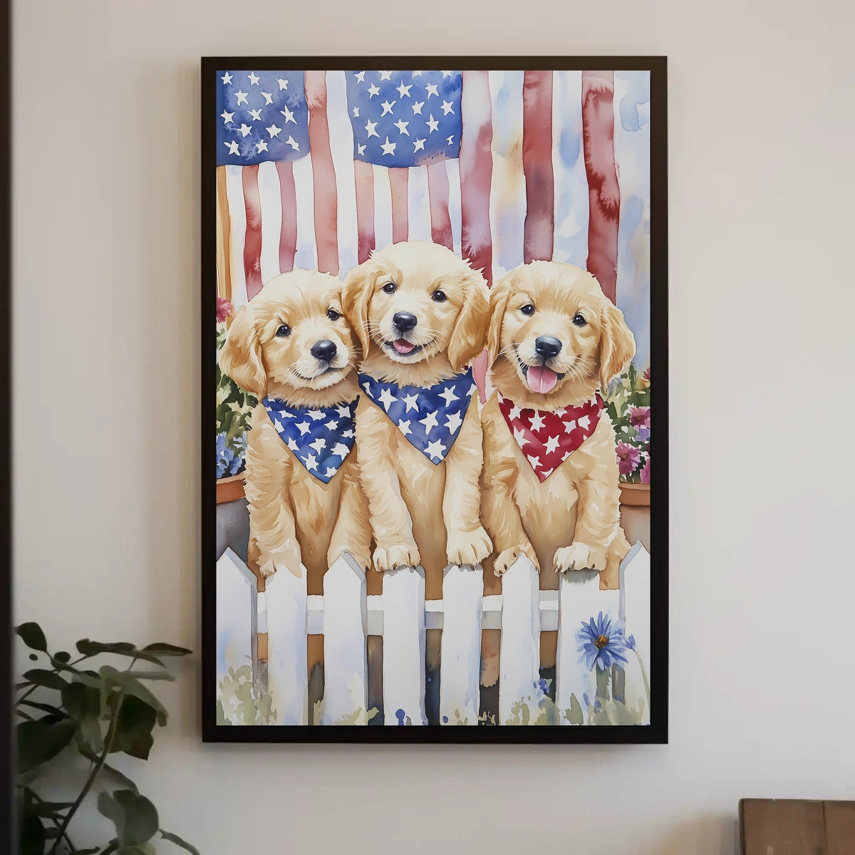 Charming Trio Of Golden Retriever Puppies Artwork Poster