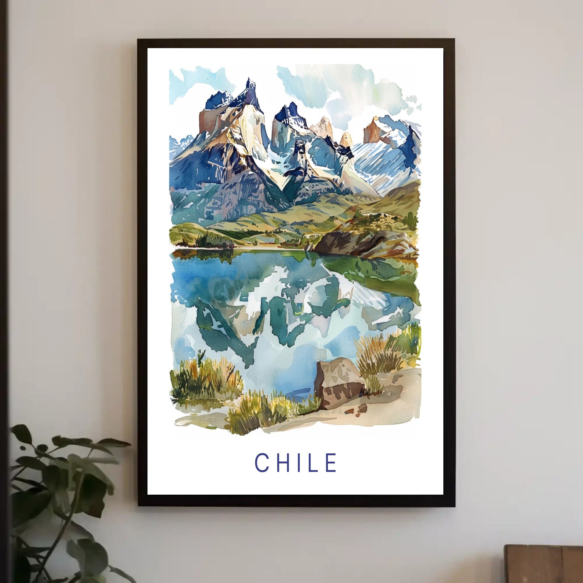 Picturesque Watercolor Patagonia Landscape Travel Poster PosterGoat
