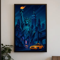 New York City Nightscape Poster Modern Urban Glow Wall Art