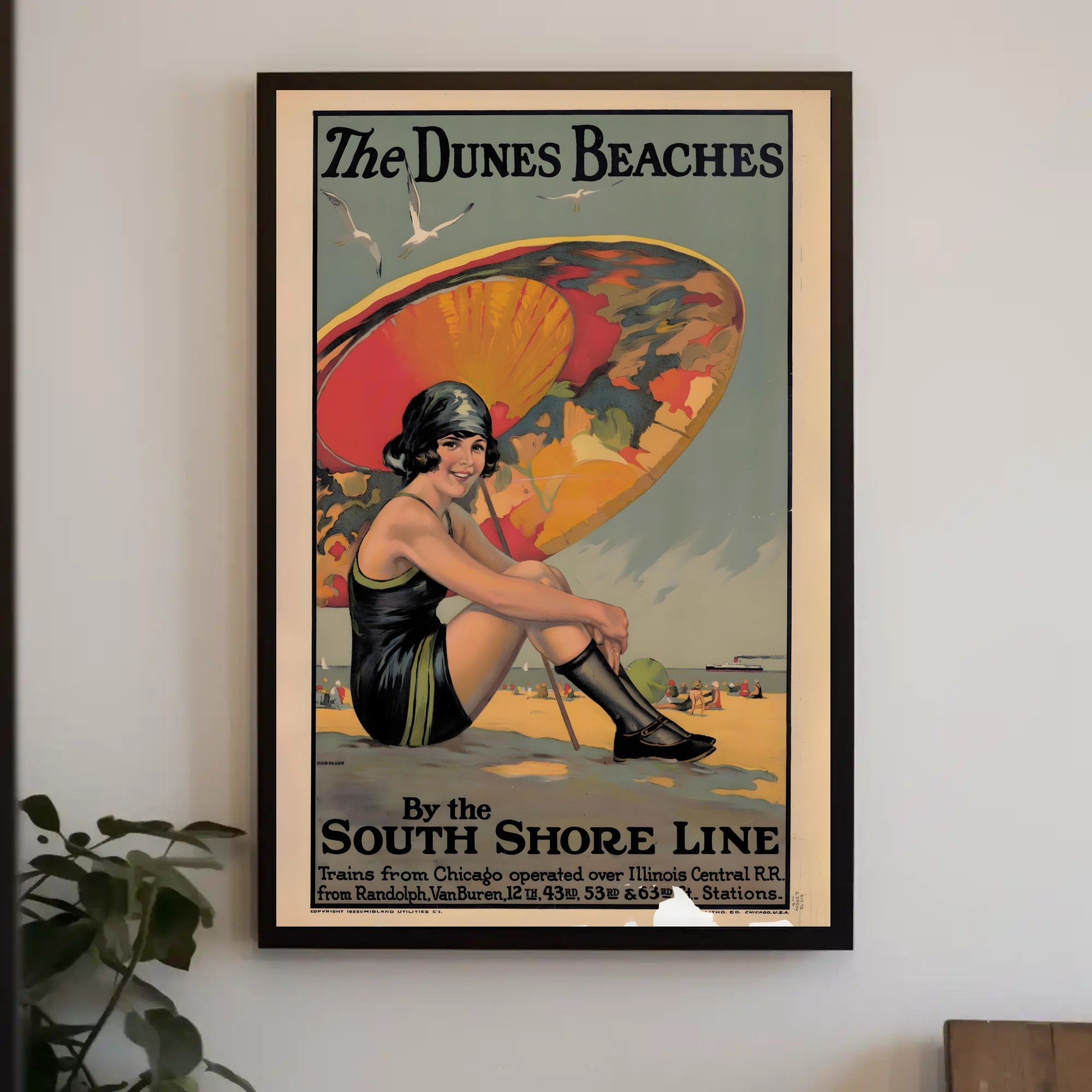 The Dunes Beaches Vintage Train Travel Poster