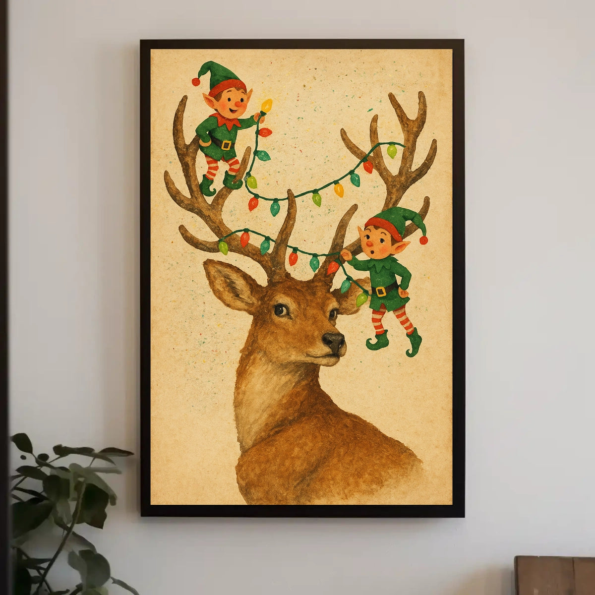 Festive Reindeer And Elves Poster