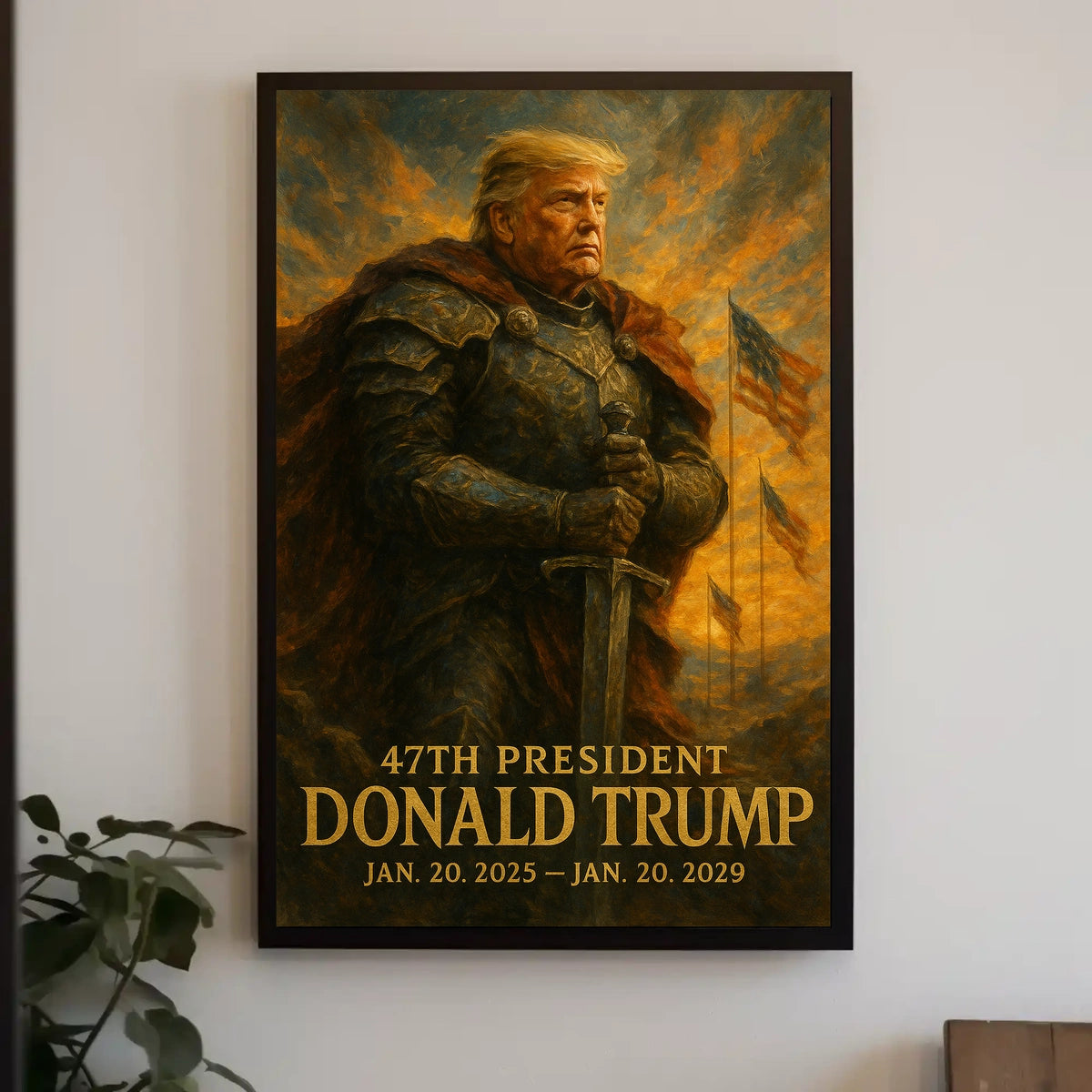 Donald Trump Resolute Defender Knight Armor Digital Painting Patriotic Leadership Poster