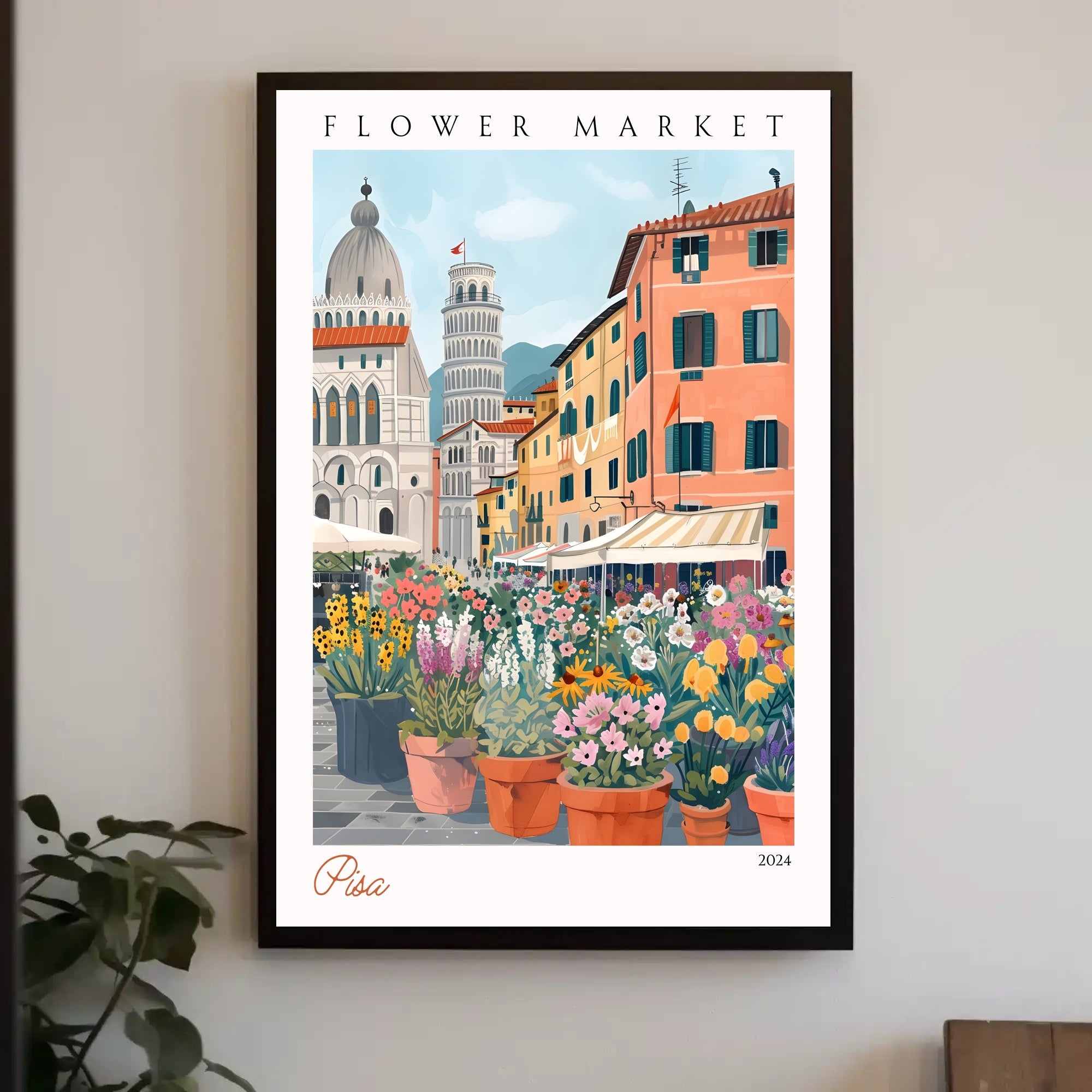 Vibrant Flower Market in Pisa Poster PosterGoat