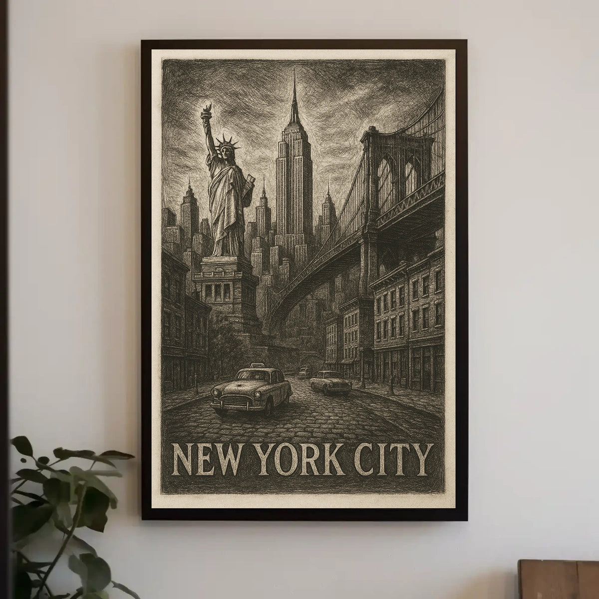 New York City Iconic Landmarks Poster Vintage Wall Art