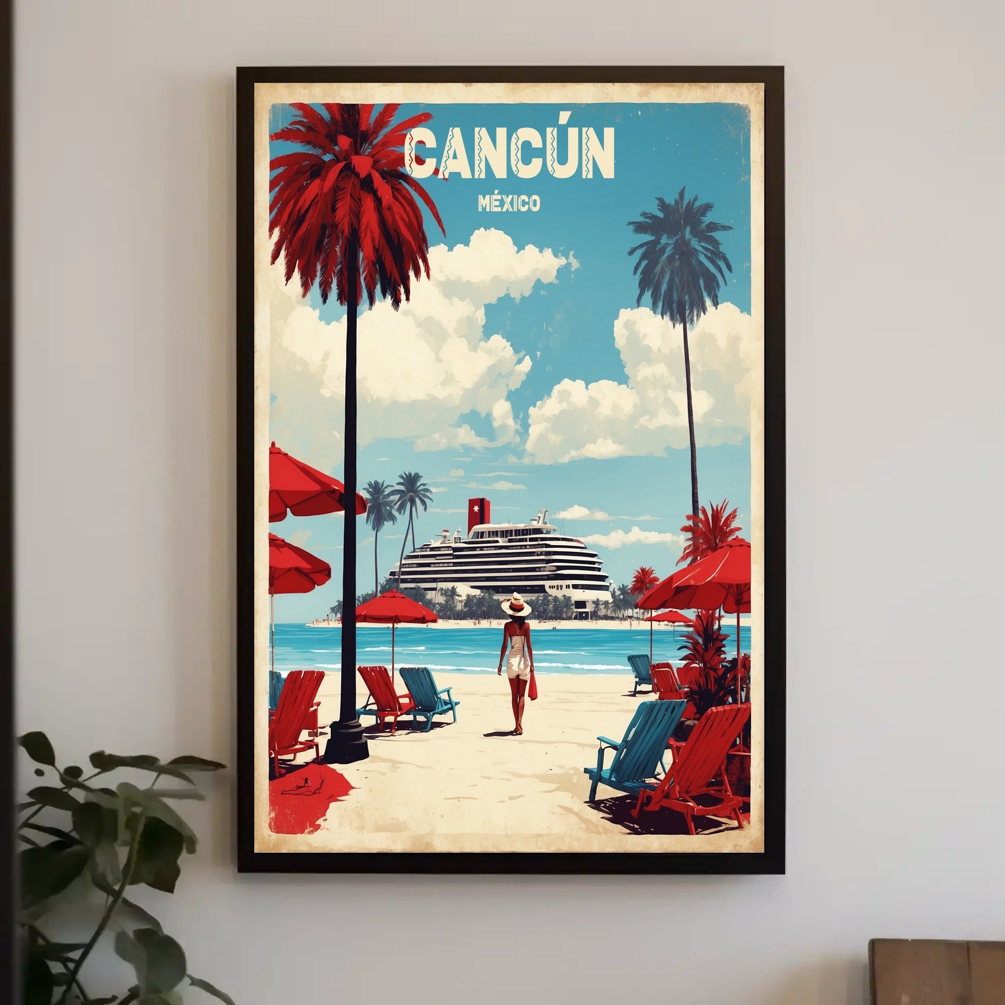 Cancún Retro Beach Travel Poster