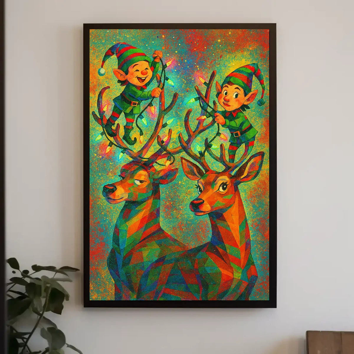 Festive Elves and Reindeer Poster