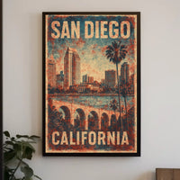 San Diego Skyline Art Deco Vintage Travel Collectors Poster