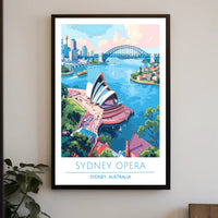 Sydney Opera House and Harbour Bridge Vintage Travel Poster