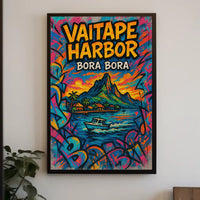 Vaitape Harbor Poster Bora Bora Colorful Travel Art