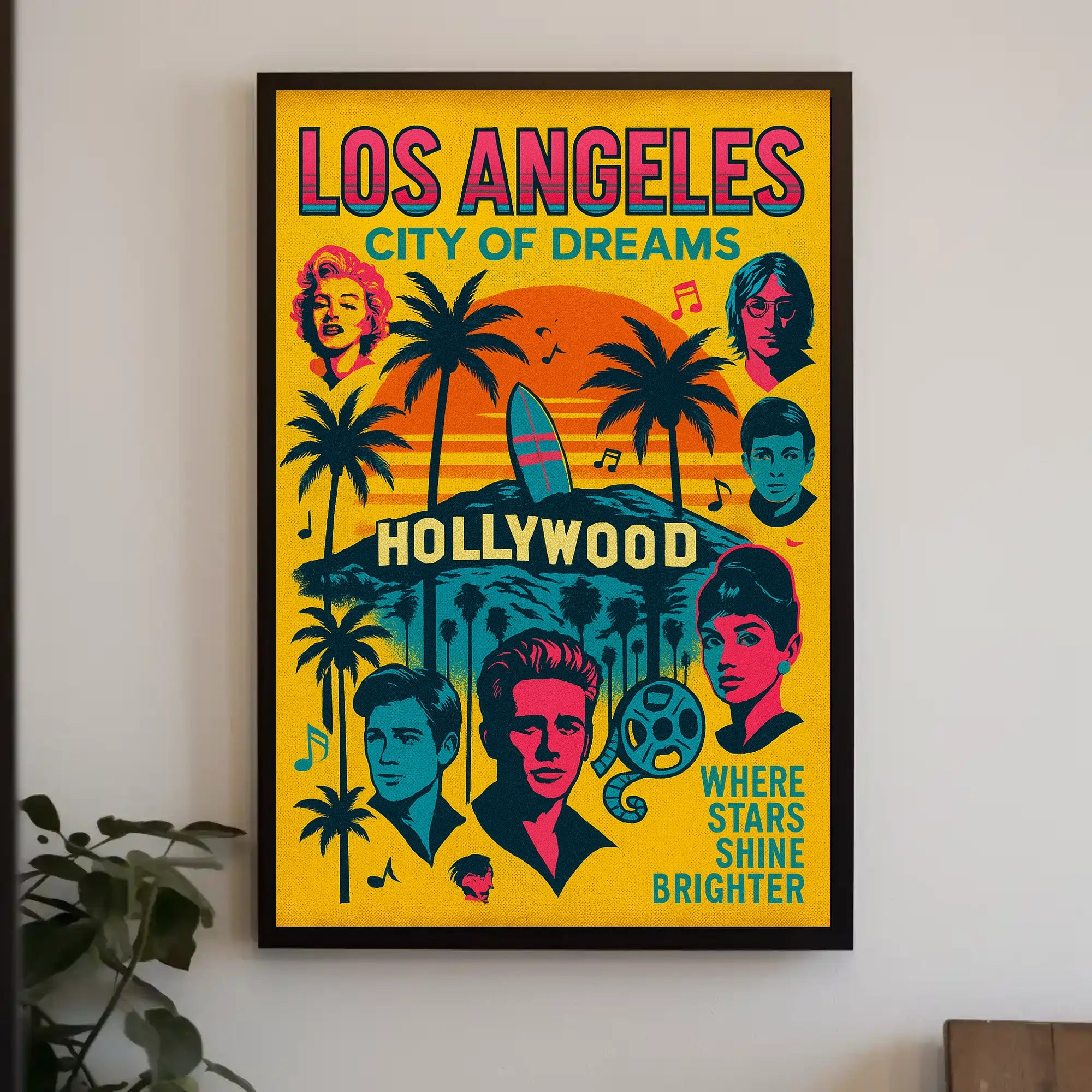 Hollywood Dreamscape: Vibrant Pop-Art Urban Cityscape Poster