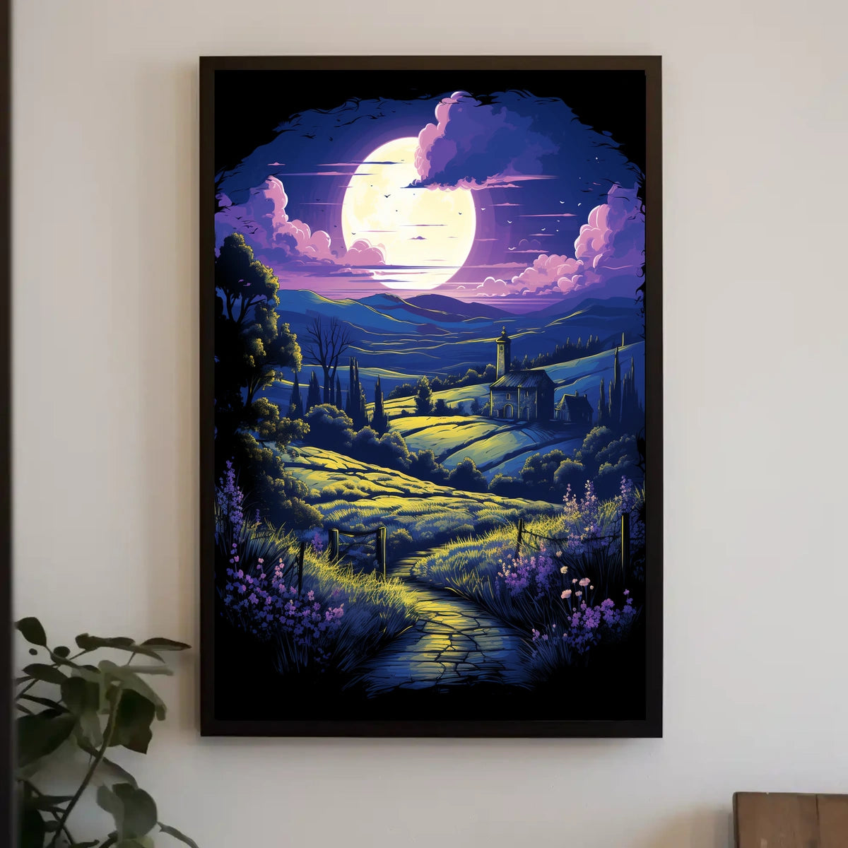 Moonlit Countryside: Enchanting Rural Landscape Poster
