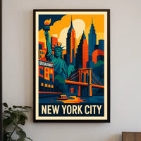 New York City Landmarks Vibrant Poster Modern Wall Art