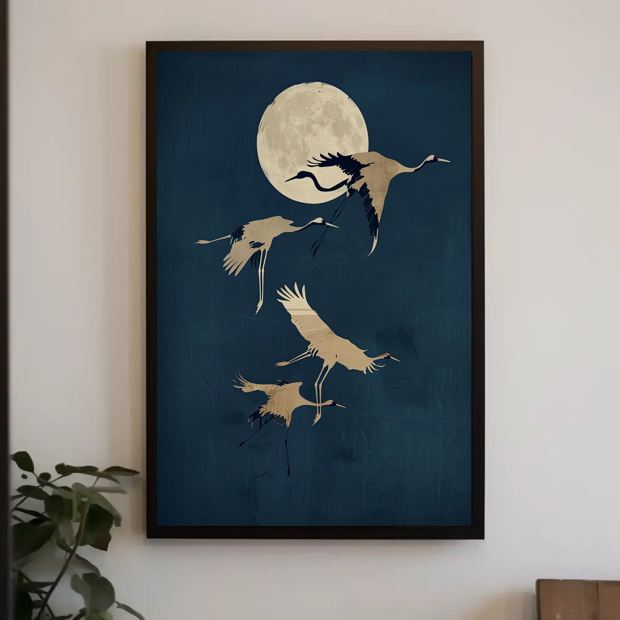 Moonlit Flight of Cranes Poster