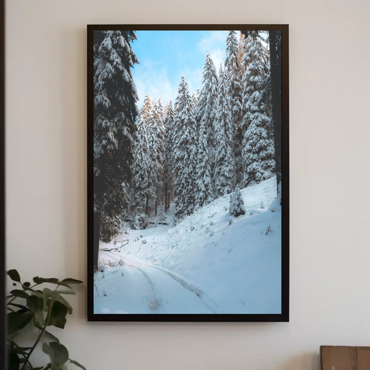 Serene Snowy Forest Pathway National Park Poster