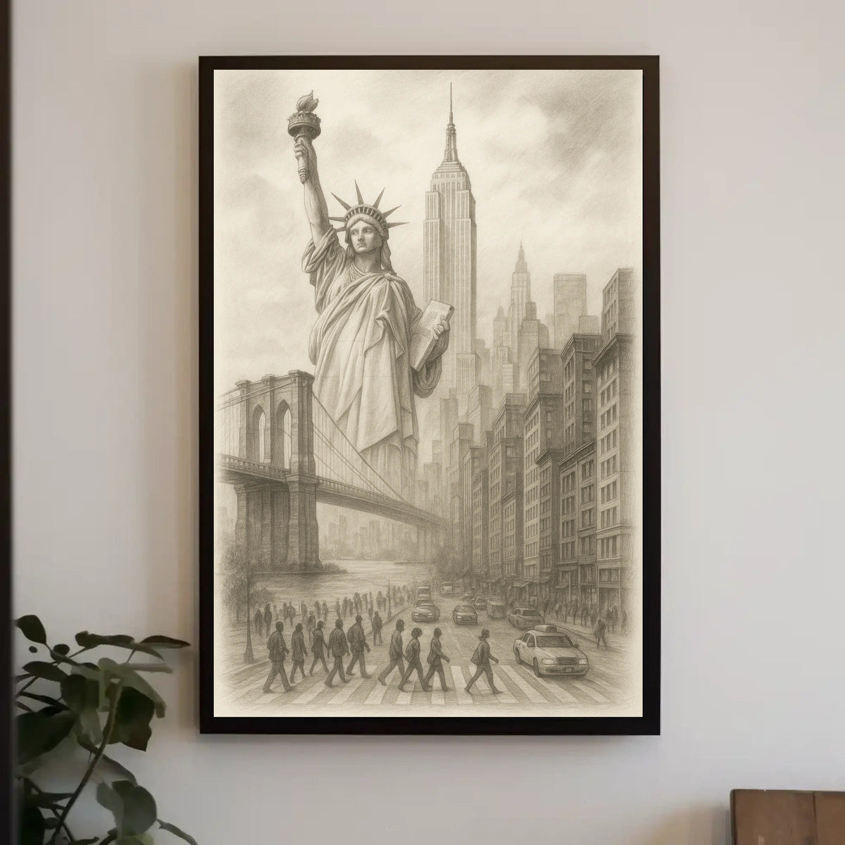 New York City Landmarks Poster Vintage Sketch Wall Art