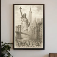 New York City Landmarks Poster Vintage Sketch Wall Art