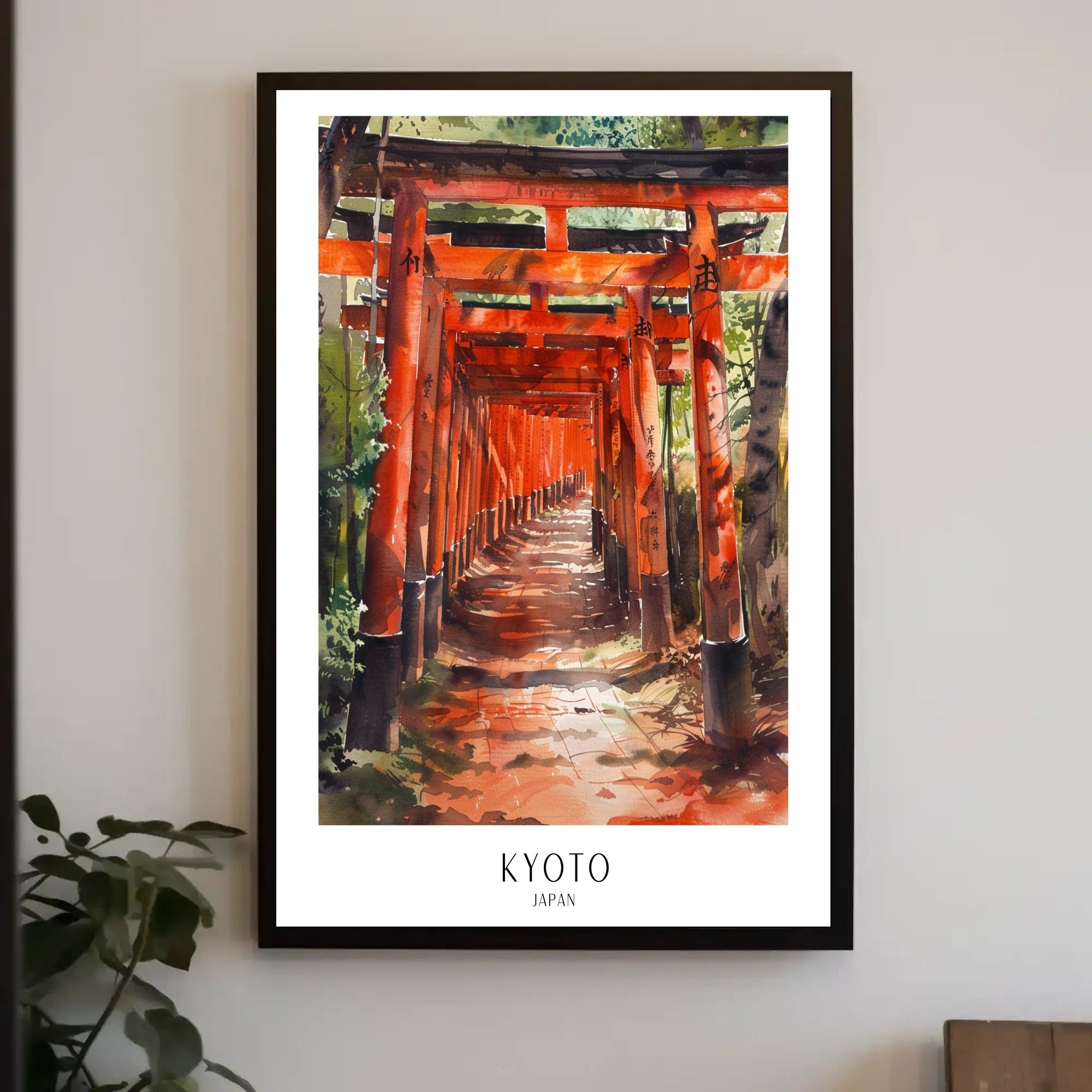 Kyoto Torii Gates Watercolor Cultural or Heritage Poster PosterGoat