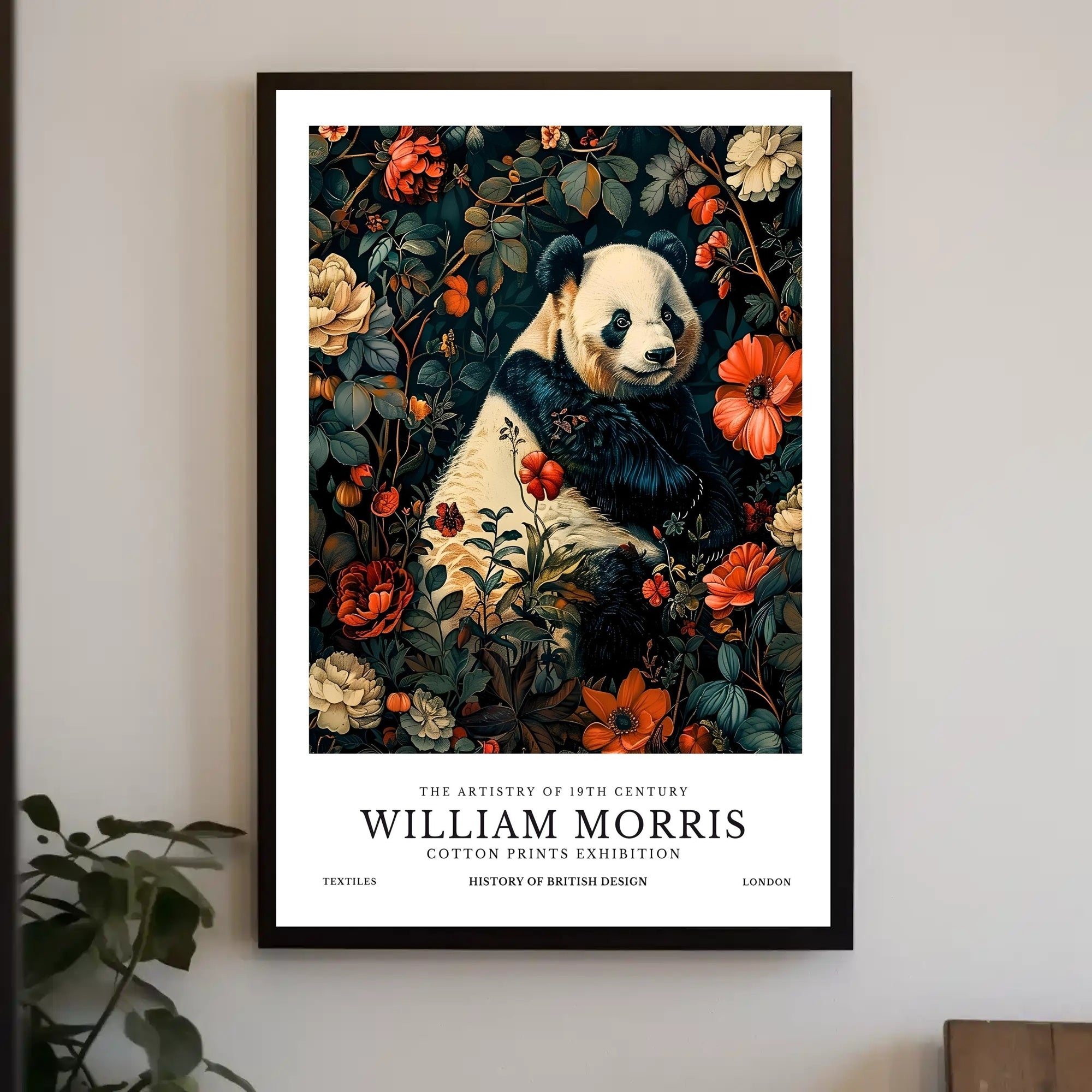 Elegant Panda Among Flowers Victorian Heritage Poster