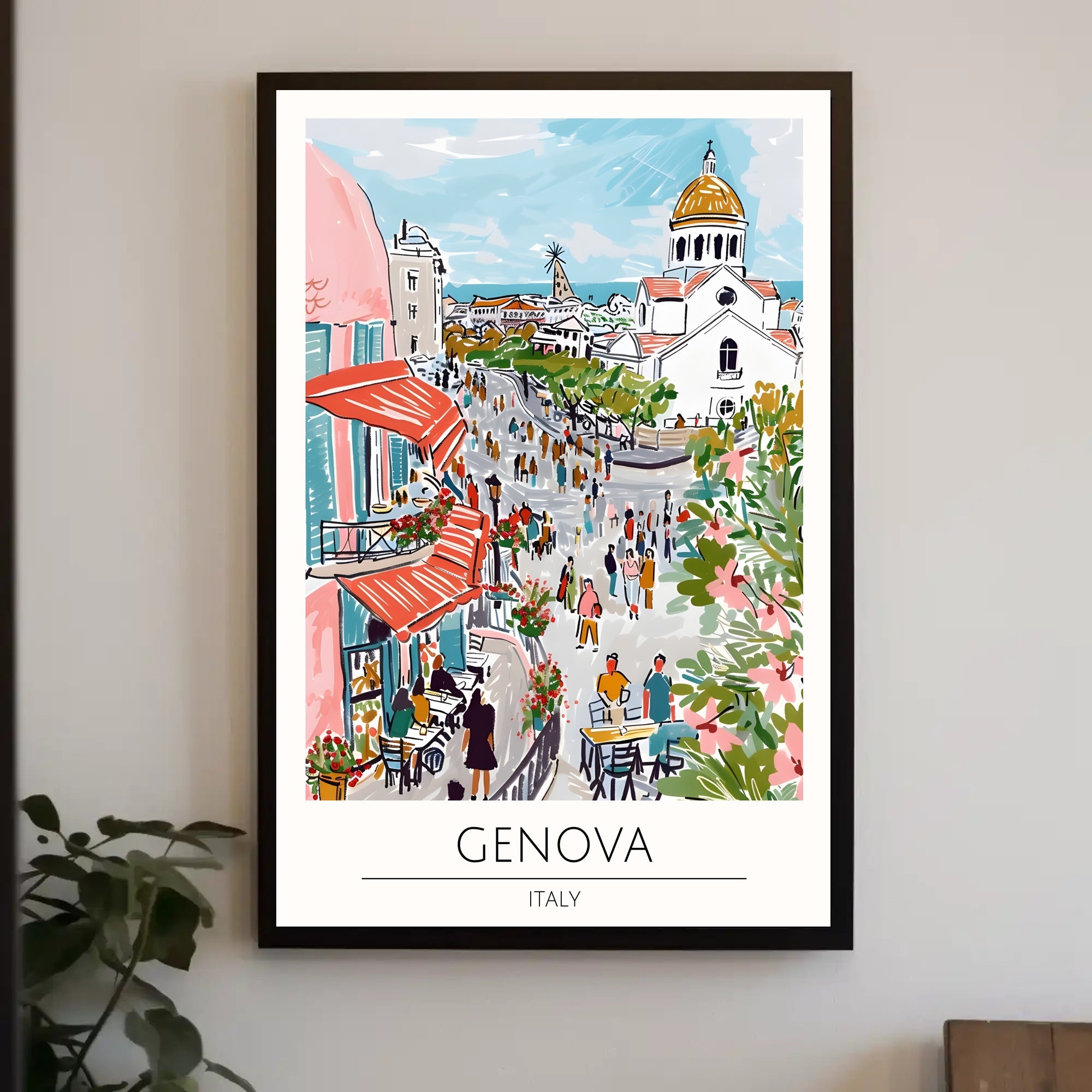 Vibrant Genova Street Scene Poster PosterGoat