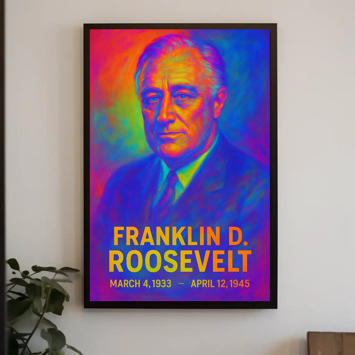 Franklin D. Roosevelt 32nd President of the United States Neon Gradient Overlay Poster