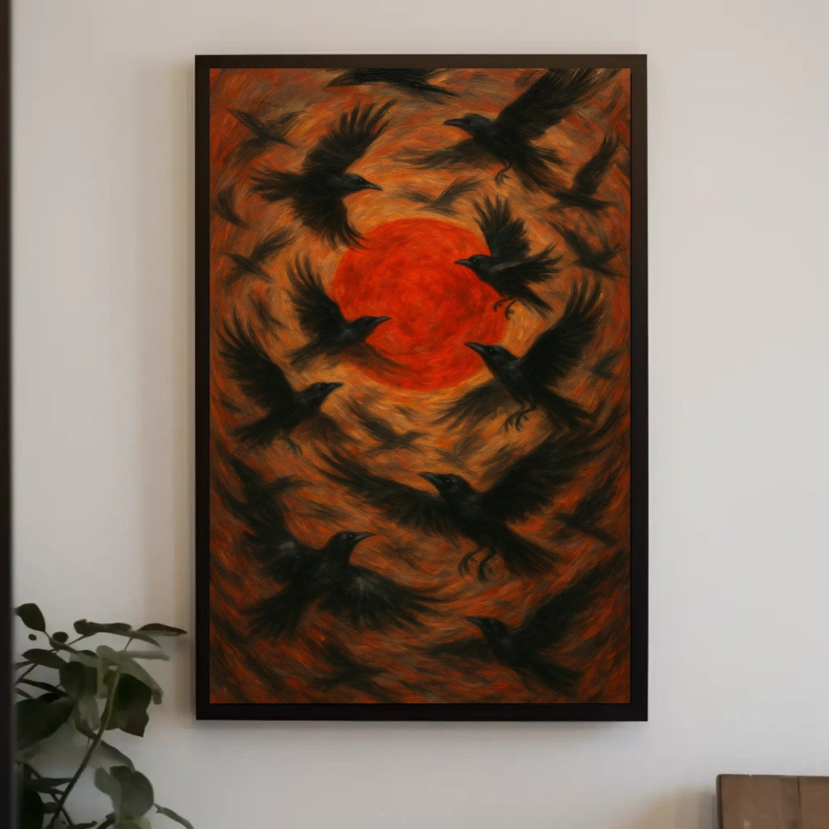 Crows and Fiery Sun Artistic Poster