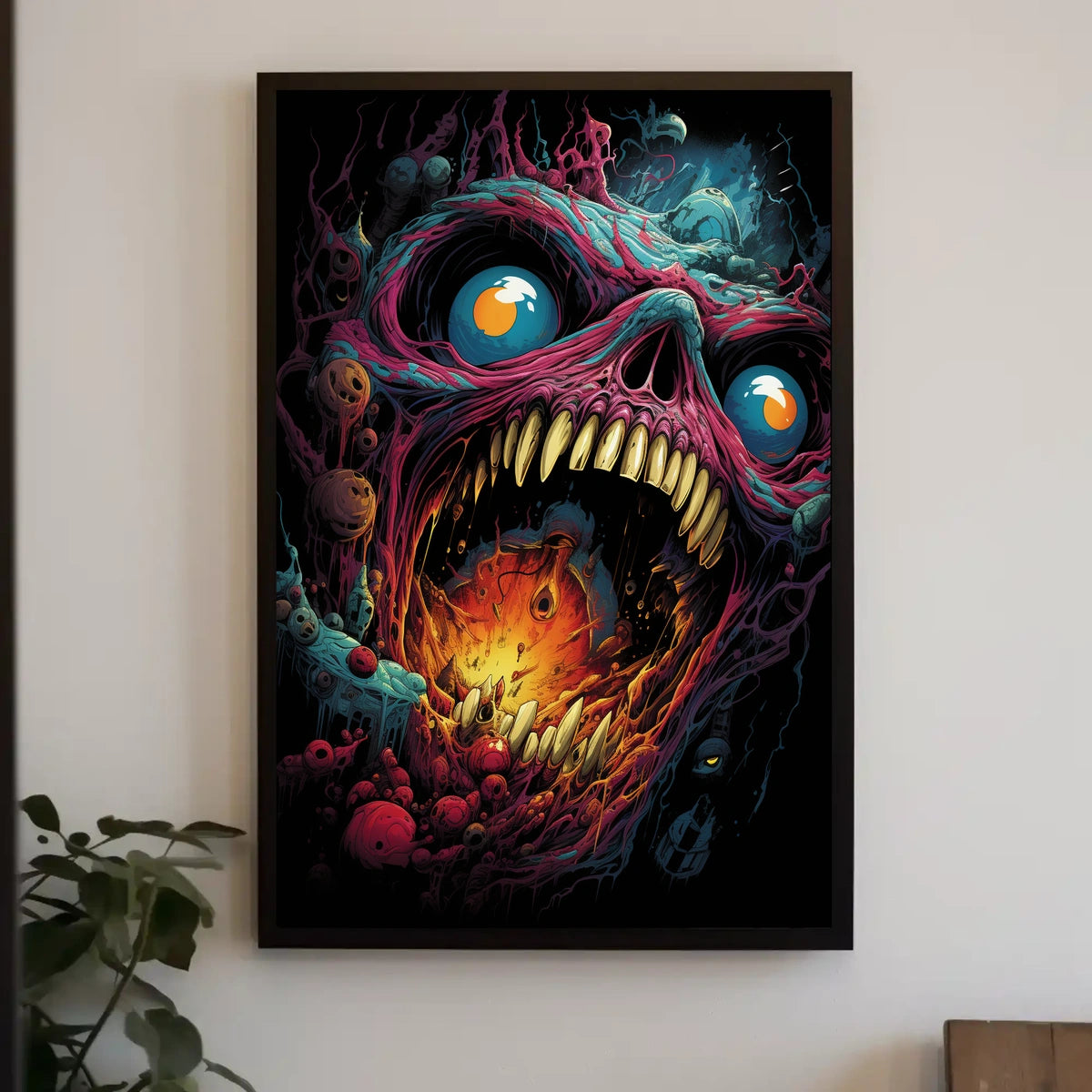 Monstrous Skeletal Face Surreal Horror Art Poster