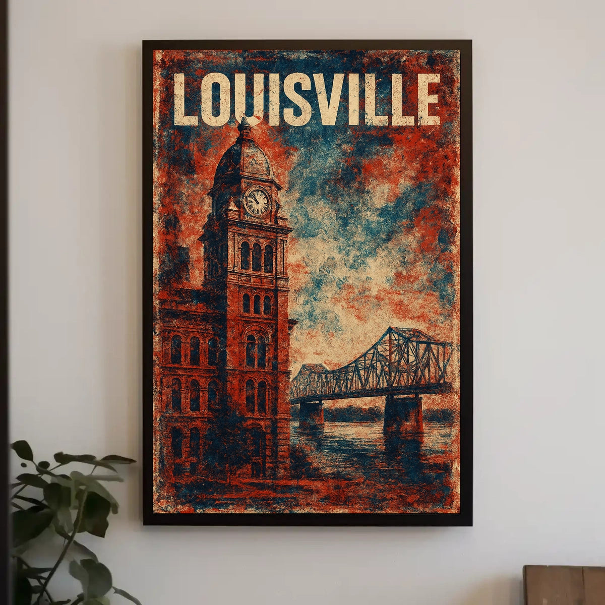 Louisville Clock Tower Cityscape Vintage Expressionism Poster
