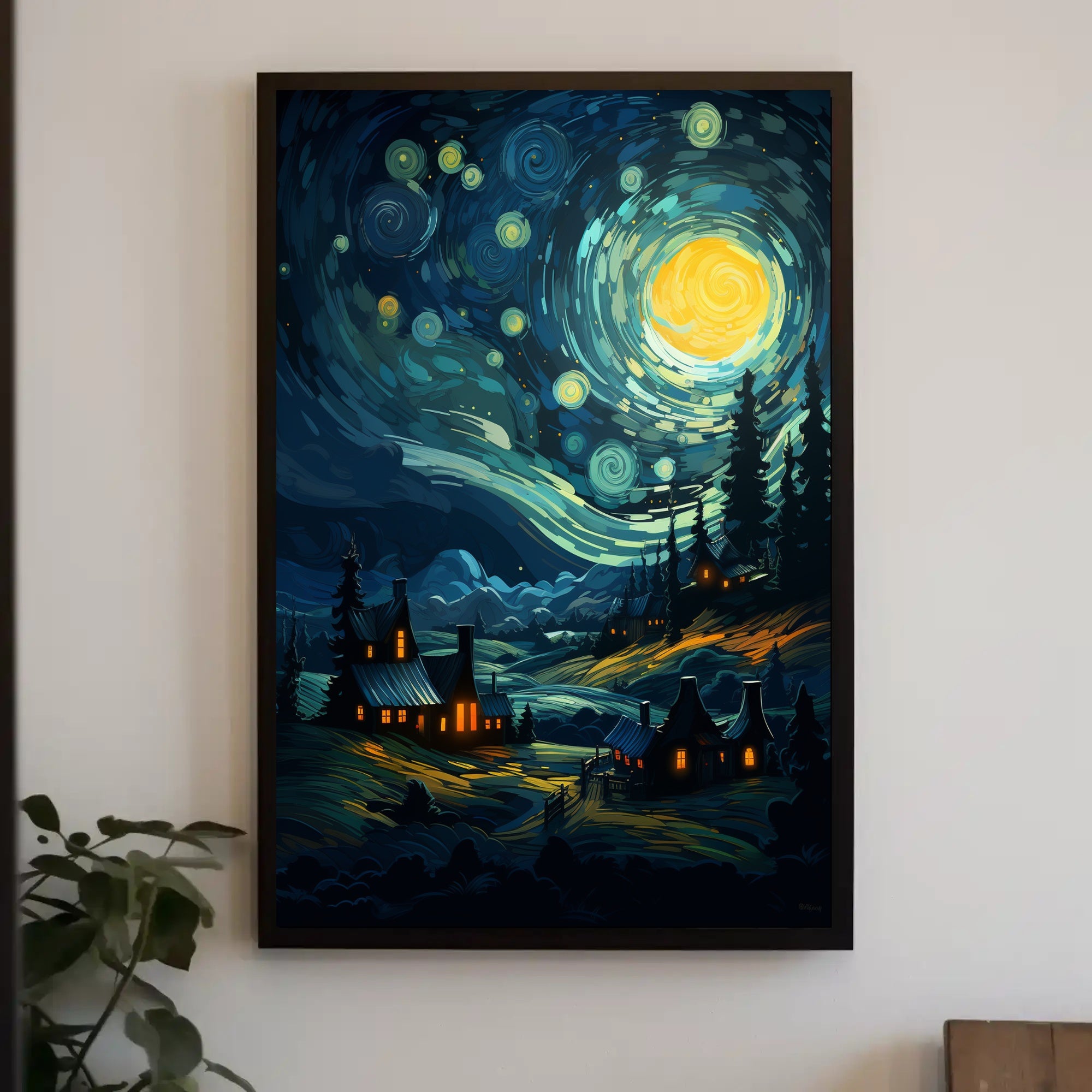 Starry Night Village Poster