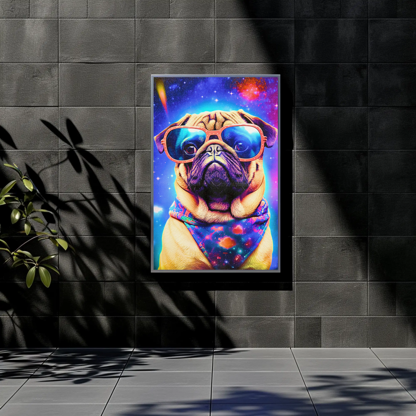 Space Pug Dog Neon Galaxy Glasses Cool Poster Art