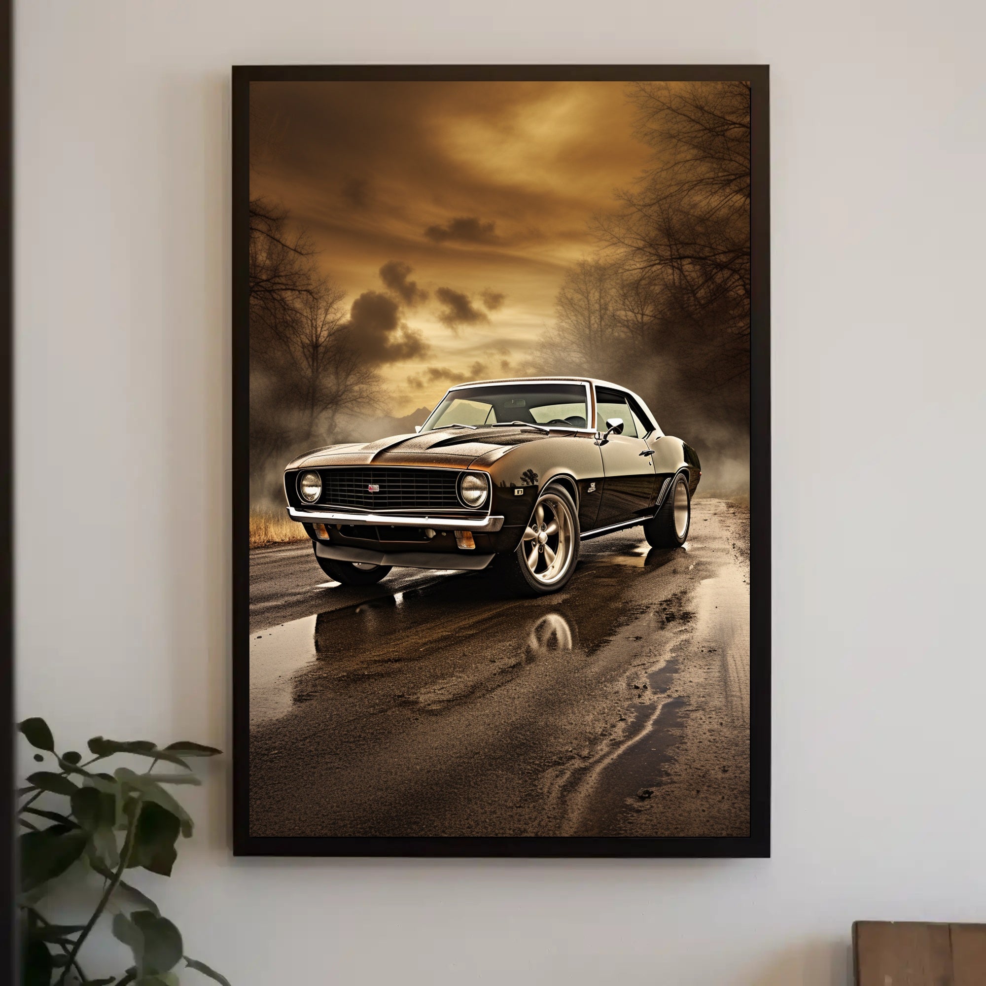 Classic Muscle Car at Sunset Poster PosterGoat