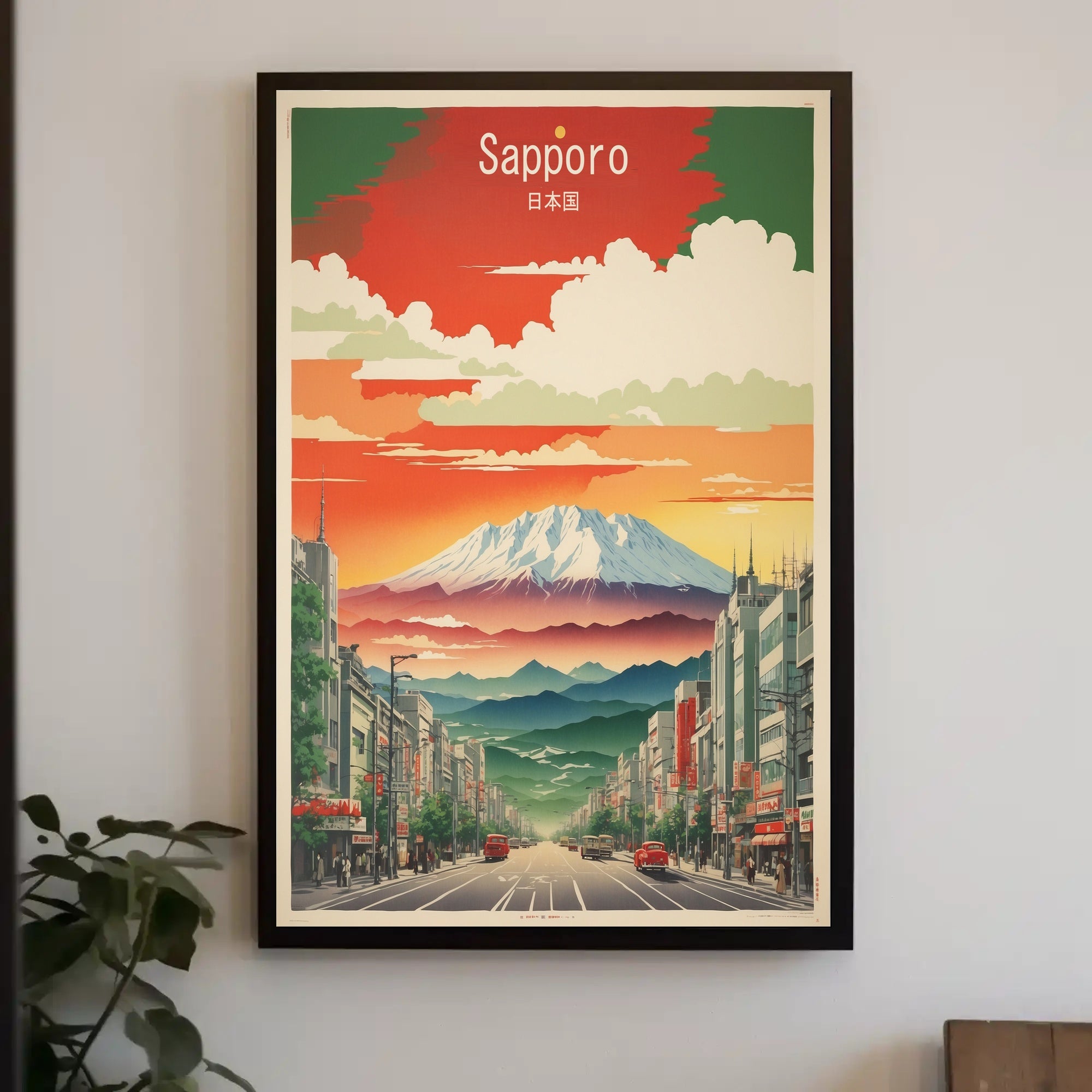 Sapporo Cityscape Japan Vintage Travel Poster