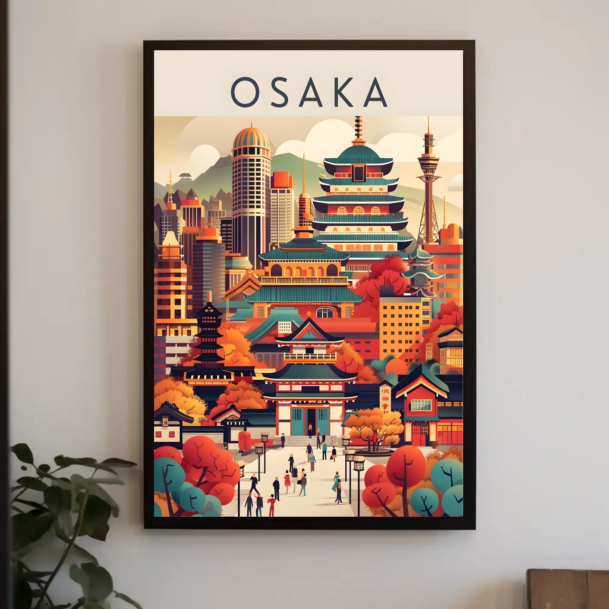 Osaka Blend of Historical and Modern Travel Poster