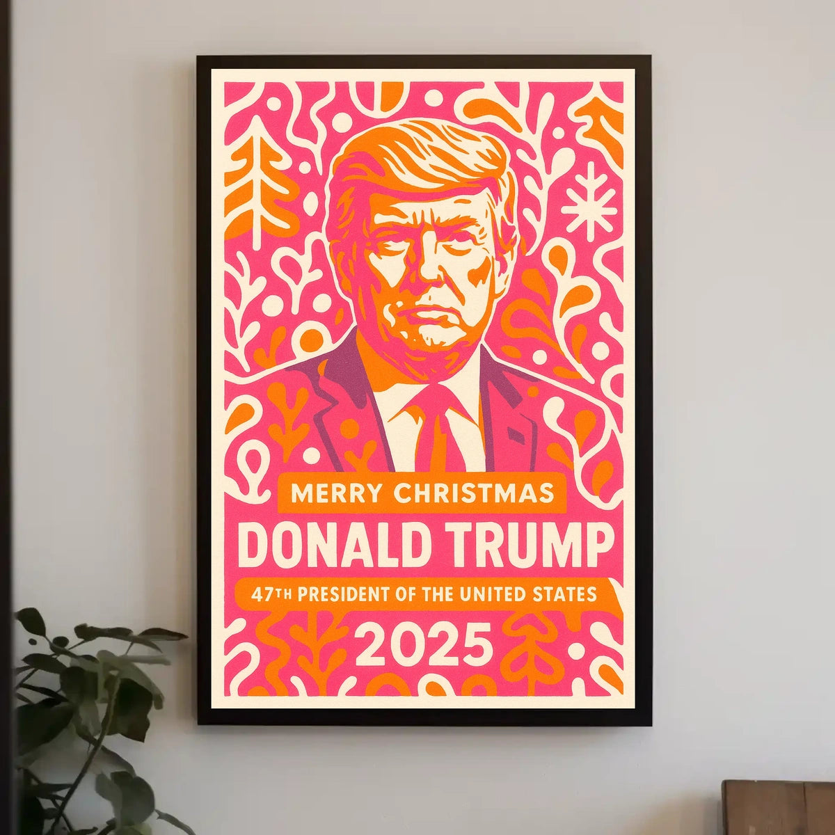 Vibrant Festive Portrait in Pink and Orange Pop Culture Poster