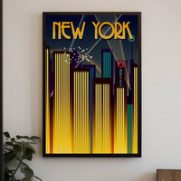 New York City Art Deco Skyline Poster Vintage Wall Art