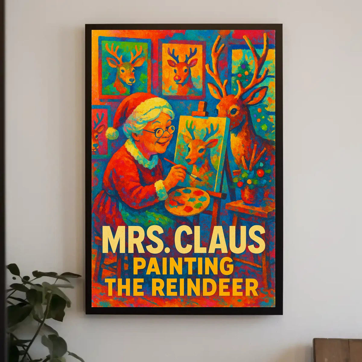 Mrs. Claus Painting The Reindeer Poster