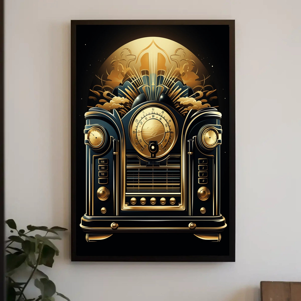 Vintage Art Deco Radio with Intricate Gold Detailing Poster