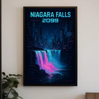 Futuristic Neon Niagara Falls Art Print - Futuristic Sci-Fi Poster