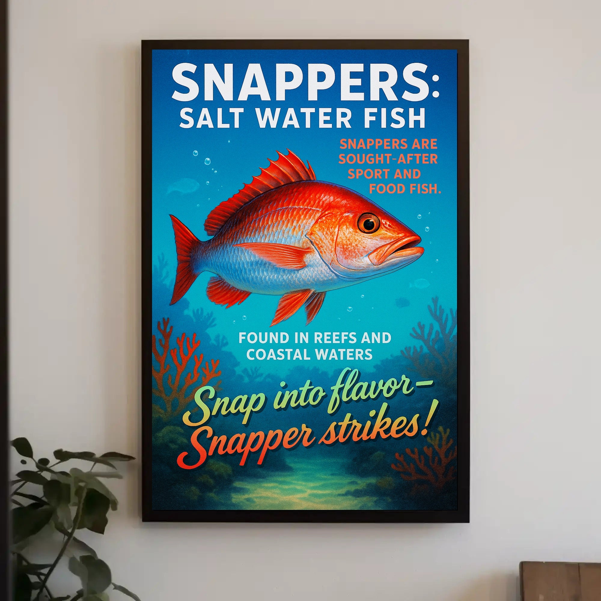 Snapper Strikes Salt Water Fish Poster PosterGoat