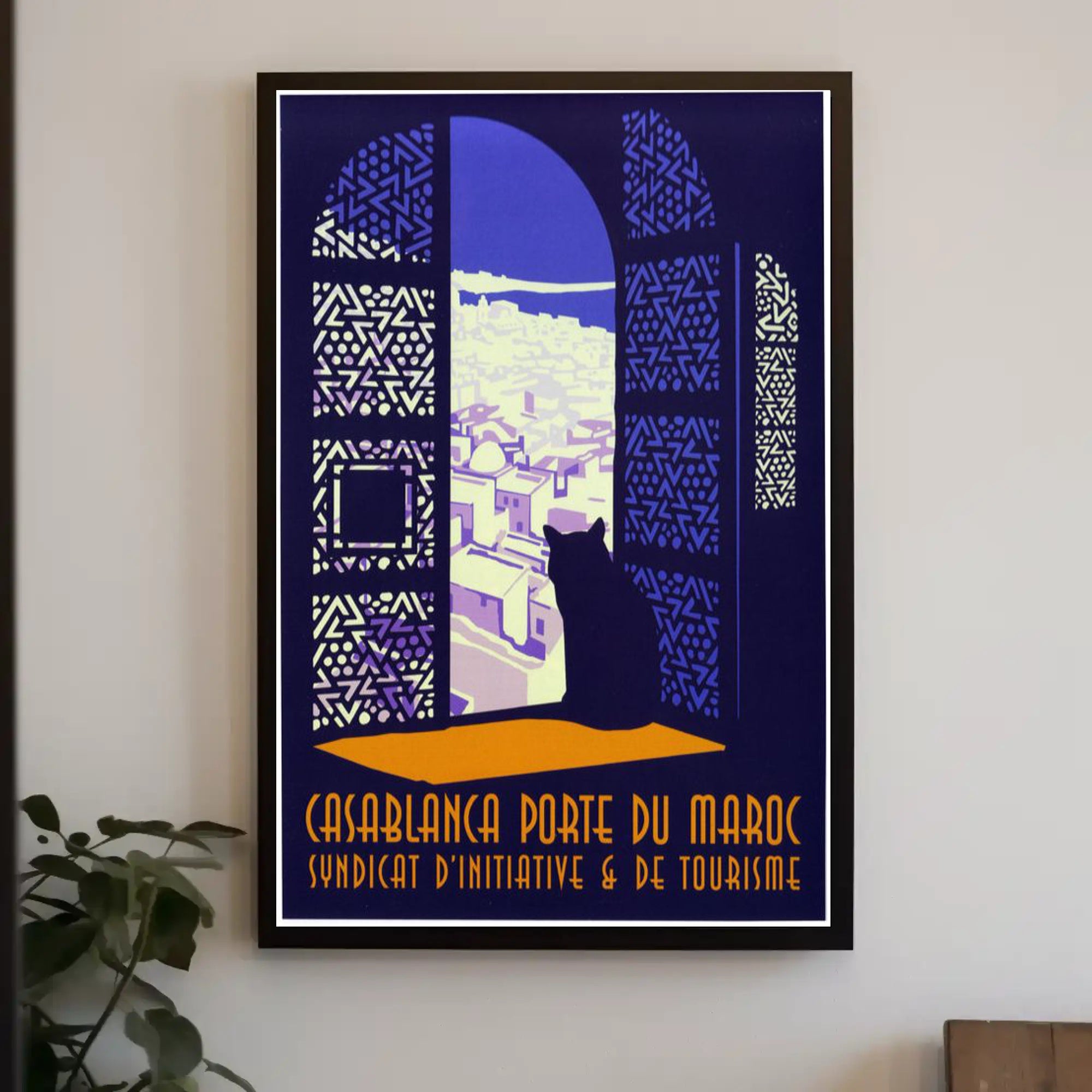 Casablanca Cat Cityscape Vintage Poster PosterGoat
