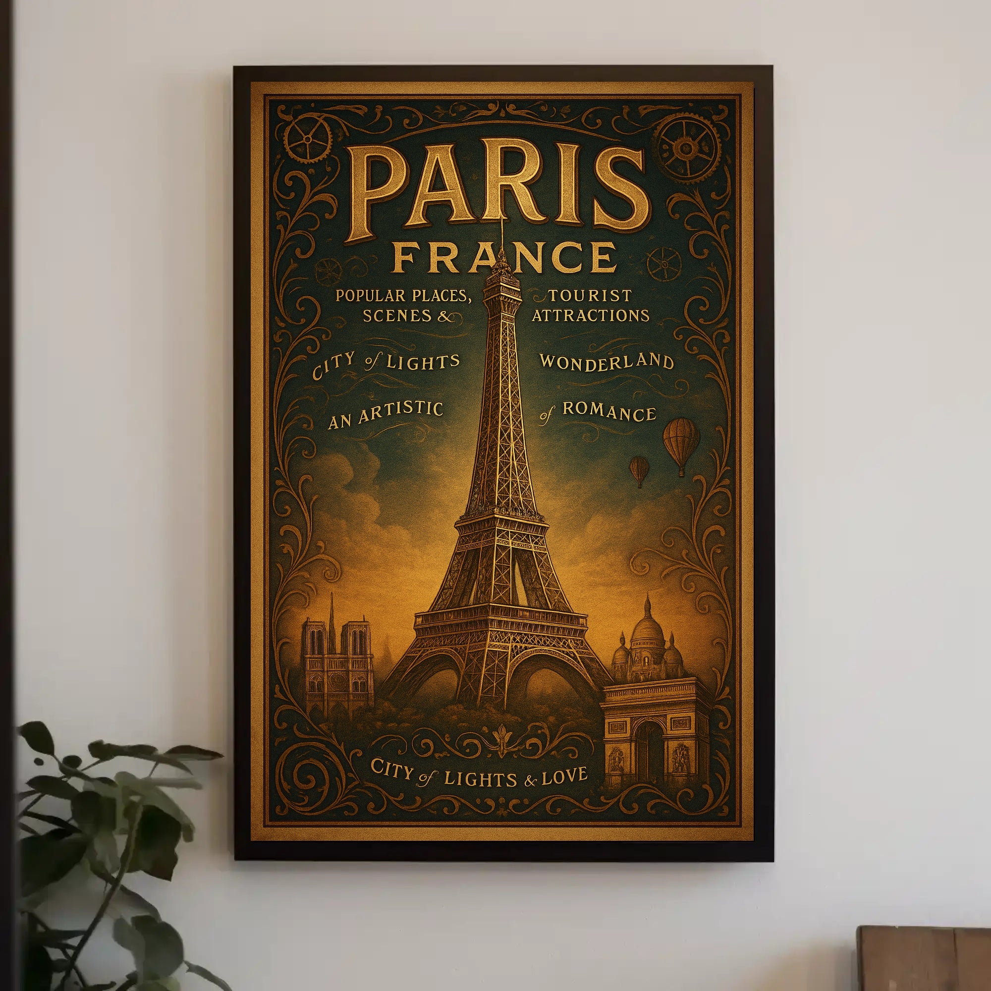 Paris Landmarks Vintage Art Nouveau Urban or Cityscape Poster
