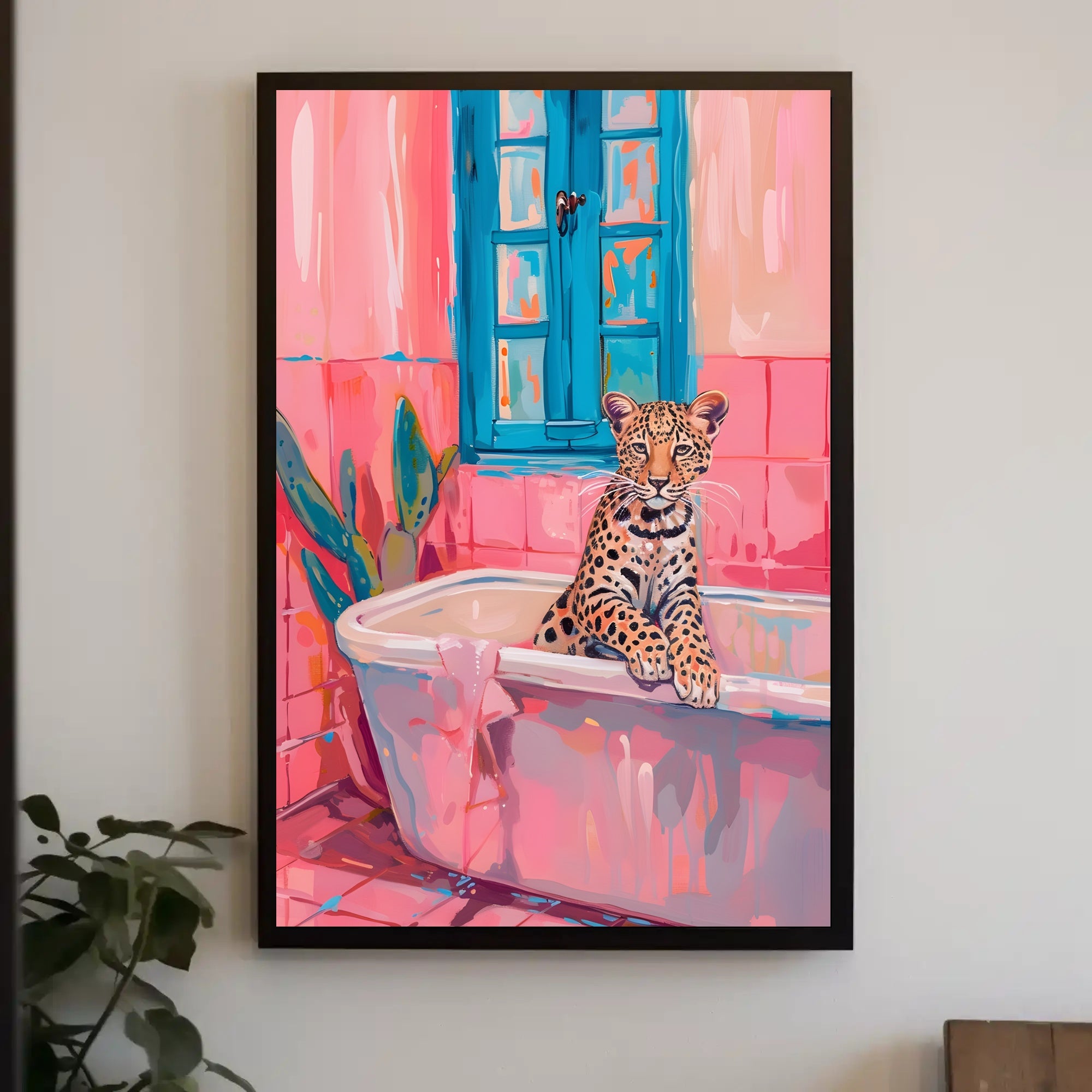 Leopard Bathtub Art Print for Animal Poster PosterGoat