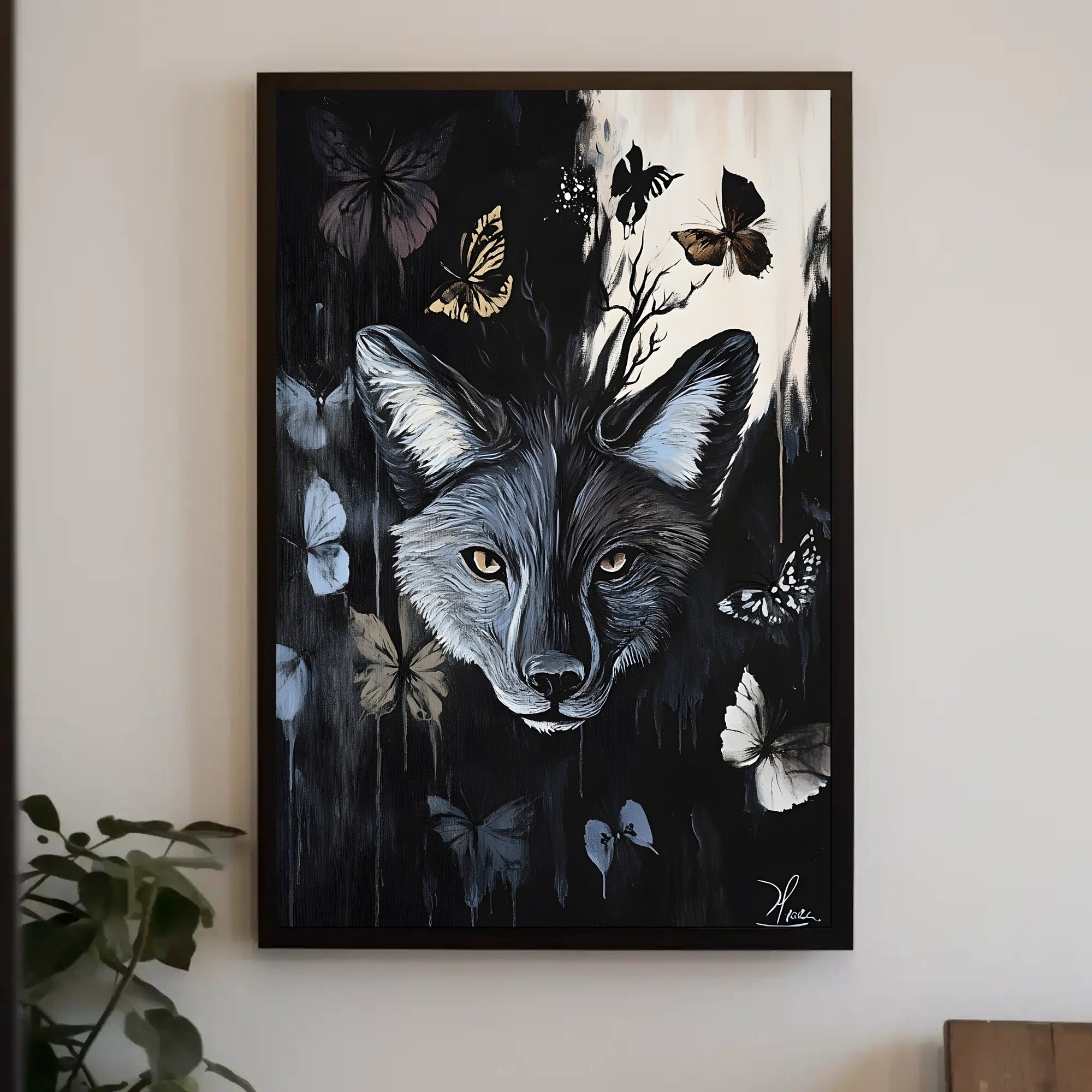 Fox in Nature with Colorful Butterflies Animal Poster PosterGoat