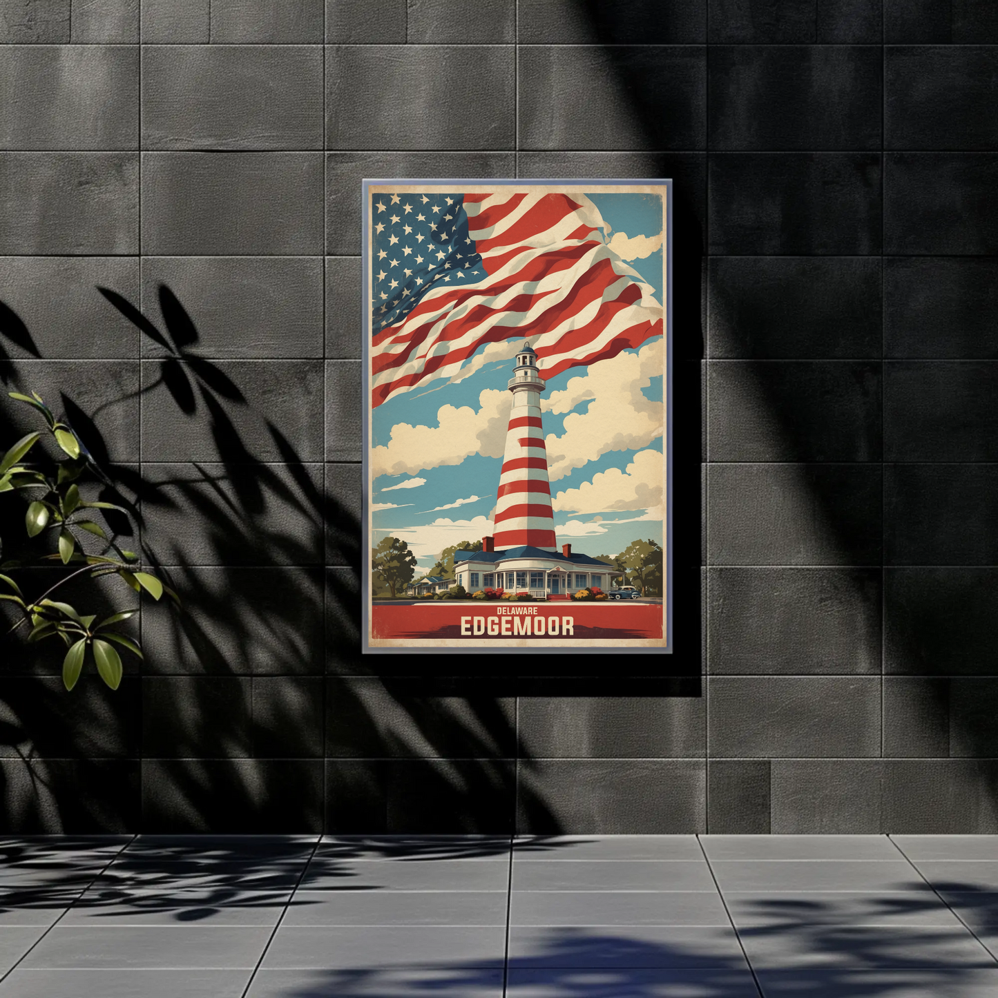 Edgemoor Delaware Lighthouse Pride Vintage Travel Poster